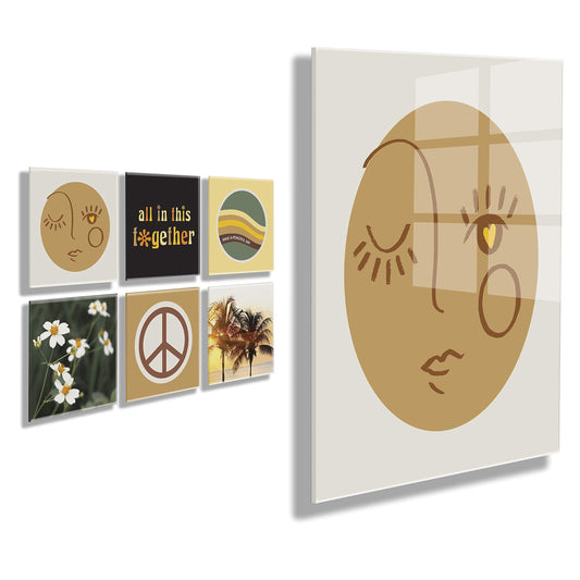 Kate and Laurel Self Stick Floating Acrylic Art, Set of 6, 10x10, Elevated Retro Wall Decor