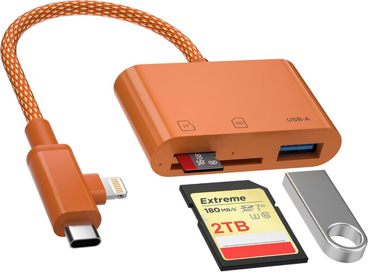 Bawanfa Plus 2.0 SD Card Reader for iPhone, Dual Connector (USB-C & Lightning) Memory Card Reader with USB Port