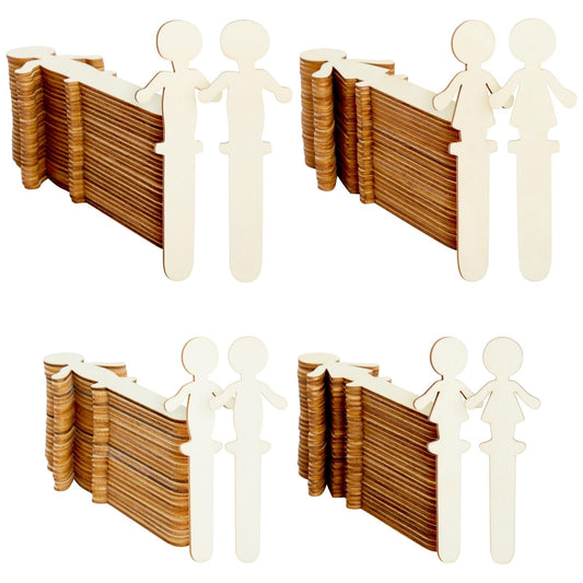 Juvale Unfinished People-Shaped Popsicle Sticks for Crafts - 100 Pack Poplar Wood, Mom & Dad 6in & Son & Daughter 5in - Wooden Mini Figures for Art & Wooden People