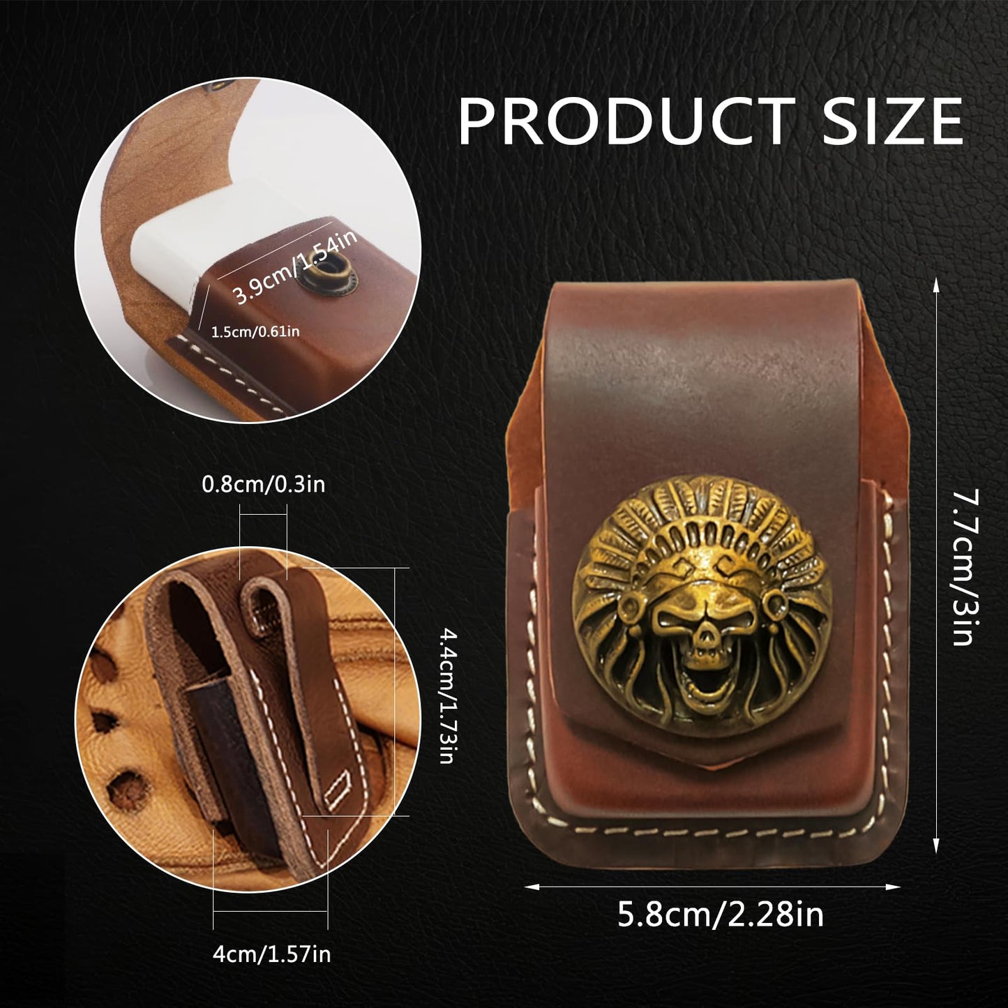 Handcrafted Leather Lighter Case, Flip Top Leather Pouch with Metal Buckle, Handmade Flip top Lighter Pouch, Holder Case with Pocket Belt Loop,Black I
