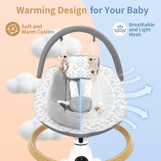 Baby Swing for Infants with 5 Swing Speeds, Portable Electric Baby Swing with Bluetooth, Remote Control & Touch Panel, 5-Point Harness,Indoor & Outdoor Use