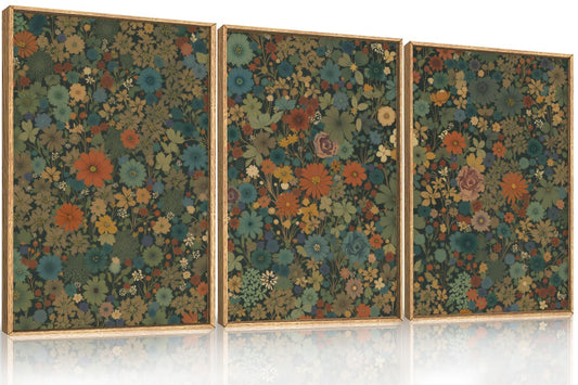DRACIT Vintage Floral Boho Framed Canvas Wall Art Set,Colorful Botanical Retro Blossom Flower Wall Decor,Modern Nature Calming Wildflowers Art Print for Living Room,Bedroom, Office-16 x24 x3