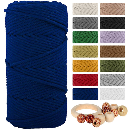 Macrame Cotton Cord 5mmx109 Yard 4 Strand, Munzong Natural Handmade 4 Twisted Cotton Rope for Wall Hanging Weaving Tapestry DIY Craft Knitting Plant Hanger Gift Wrapping Decor(100m, Sapphire Blue)