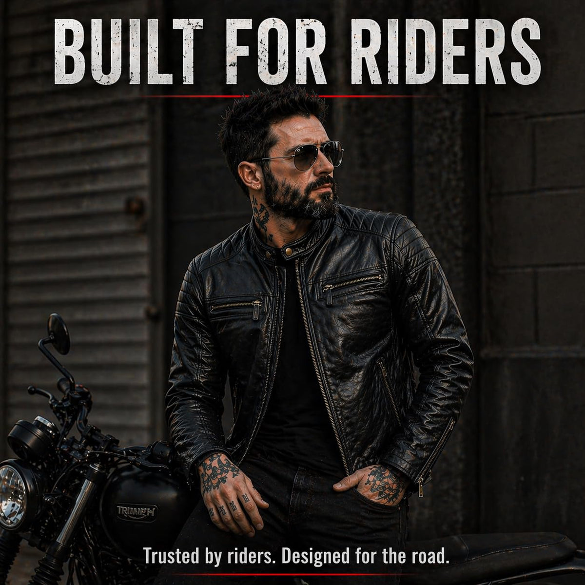 BTR BORN TO RACE Men's Motorbike Leather Jacket Distress Zip Up Bikers Riding Protection Motorcycle Leather Jackets (US, Alpha, Medium, Regular, Regular, Natural Black-Jacket)