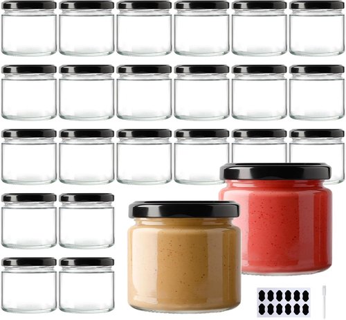 BPFY 24Pack 5oz Glass Jars with Lids, 150ml Clear Small Mason Jars with 24 Stickers, Mini Canning Jar for Jam, Jelly, Honey, Pickles, Spice