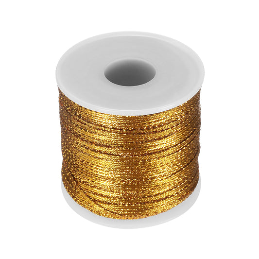 HARFINGTON Polyester Metallic Cord 3mm 109 Yards Ornament String Durable Tinsel Rope Thread Ribbon for Crafts Gift Wrapping Christmas Decor Hanging Tags Sewing Gift Decoration, Gold