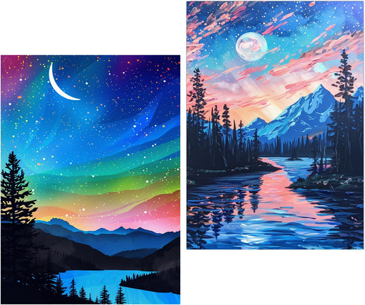 EWJRNSF 5D Diamond Painting Kits for Adults Beginners, Diamond Arts Kits Diamond Art Sets,Gem Painting Arts & Crafts Home Wall Decoration 11.8x15.7 Inches 2 Pack Moonlight