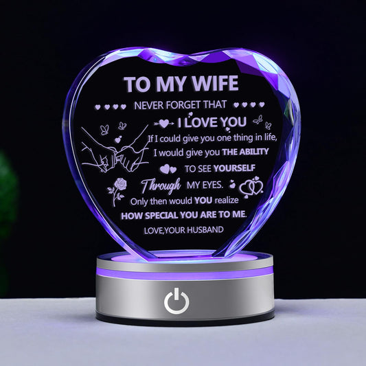 IFOLAINA Gifts for Wife I Love You Gifts from Husband Romantic Wife Birthday Gifts IdeasTo My Wife Heart Crystal Plaque with Lighted Base Wedding Anniversary Crystal Lamp