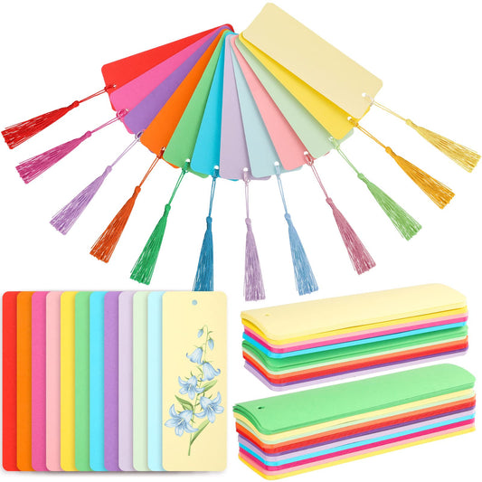 Sinmoe 120 Pcs Blank Paper Bookmarks Cardstock Colorful Tassels Craft DIY Bookmarks Bulk for Classroom Projects Gifts Tags Crafts 1.89 x 5.51 Inch (Solid Color)