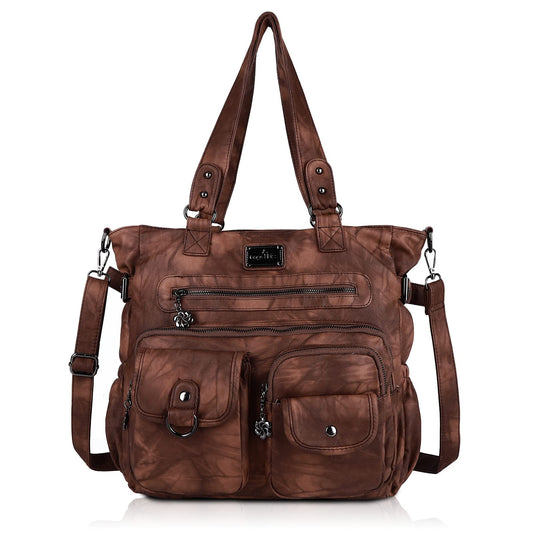 Angel Kiss Large Purses for Women Soft PU Leather Hobo Bag for Women Shoulder Bag Brown