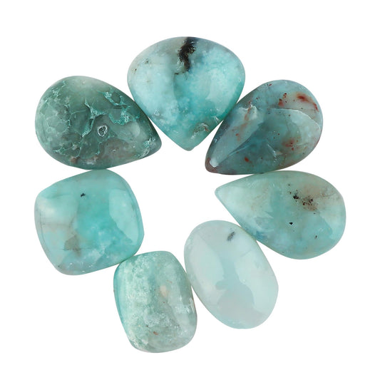 CRYSTALINES (7pcs) Natural Aquaprase Gemstone, Healing Crystals, Wholesale Cabochon Supplies, Polished Loose Stones, DIY Crafts-Jewelry Making, Wire Wrapping, Gift-Giving, Gem Collection