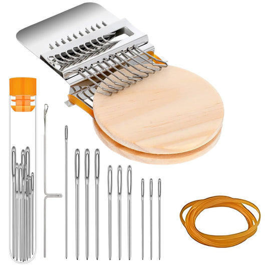 Mini Loom Machine Speedweve Darning Small Loom Machine Type Weave Tool 10 Hooks Speedweve Weaving Loom and 9 Yarn Knitting Needles Hand DIY Craft Weaving Repair Tool for Jeans, Socks Clothes