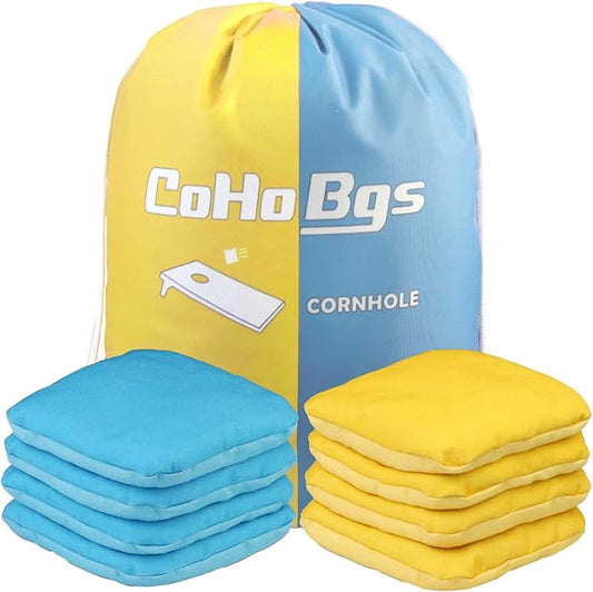 CoHoBgs Corn Hole Bags Set 8, Professional Cornhole Bags Dual-Sided Slick & Stick Resin Filled Suede and Duck Canvas Bean Bag for Cornhole Game Includes Carry Case