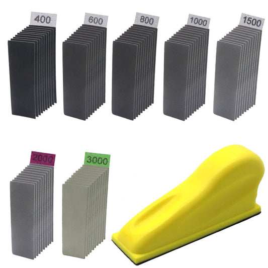 WHLLING Micro Zip Detail Sander 70PCS Sandpaper-Grit 400 600 800 1000 1500 2000 3000, 3.5”x 1”Micro Sander Tool for Small Projects Wet Dry, Hook and Loop Detail Sander for Crafts and Woodworking