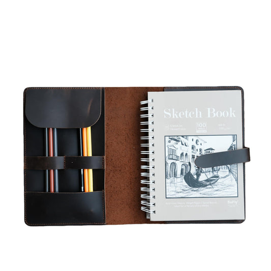 YIYUS Handmade Leather Sketchbook Cover, Leather Artist Sketch Pad Cover for 5.5" x 8.5" Sketchbook, Drawing Book and Pencil Case, Journal Notebook Portfolio, Artis Gifts Cover (Dark Brown)