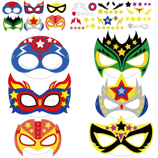 chiazllta 48 Packs Mask Your Own Super Theme Hero Masks Hero Craft Kits Kids DIY Paper Masks Art Craft Kid Gift Decor for Home Class Game Activities Father's Day Party Favors