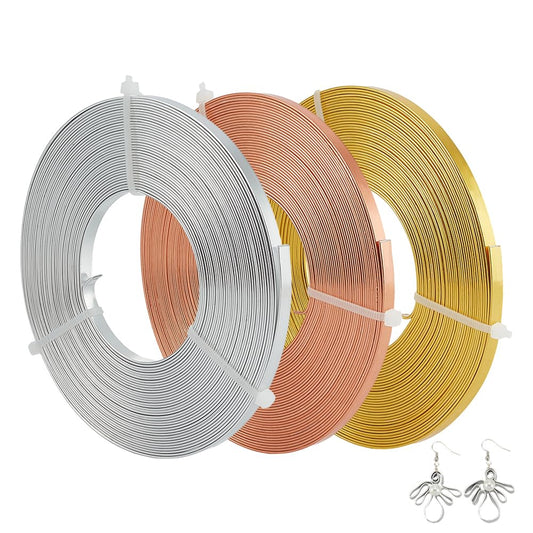 BENECREAT 98.43FT Flat Aluminum Wire, 5mm Wide Tarnish Resistant Jewelry Bezel Wire for DIY Crafts Jewelry Making(3 Colors, 32.8 Ft/Roll)