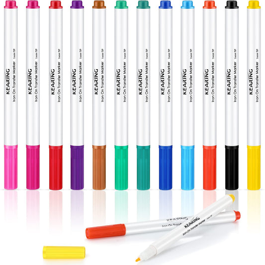 Crtiin 12 Pcs Iron on Transfer Pen Sublimation Markers for Heat Transfer Embroidery Fabric Crayons Iron on Infusible Ink Pen for T-shirts, Pillow, Clothes, Bags, Canvas, Sewing, Craft, DIY, 12 Colors