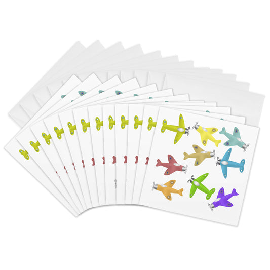 3dRose Colorful cartoon toy airplanes on a plain background ready for the future pilot. - Greeting Cards, 6 x 6 inches, set of 12 (gc_44029_2)