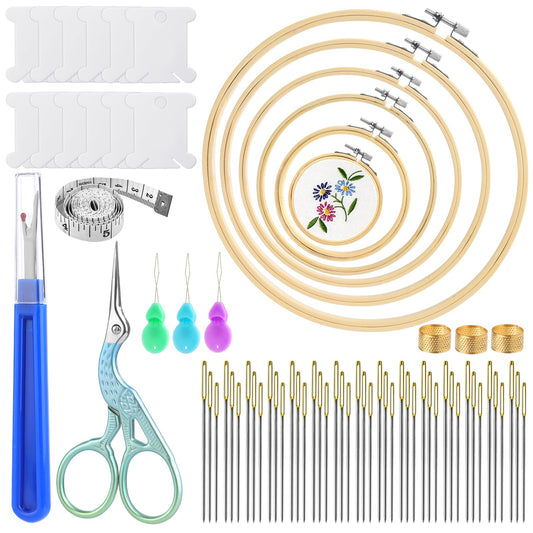 ZXIIXZ 72 Pcs Cross Stitch Supplies, Embroidery Kit for Beginners with Cross Stitch Hoops Needles Embroidery Scissors Floss Bobbins Seam Ripper for Adults, Embroidery Tools DIY Supplies