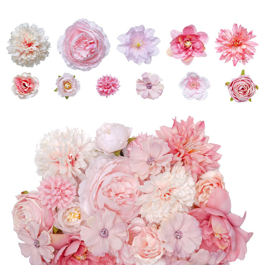 Haakong 27 Pcs Faux Flowers Small Silk Artificial Flower for DIY Multicolor Flowers Craft Supplies for Wedding Party Graduation Home Decor (27, Pink)
