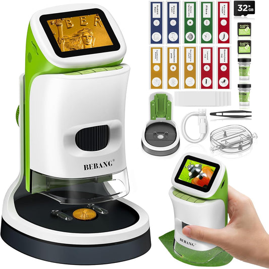BEBANG 4K 2.0" 1000X 4-12 Set, 32G Detachable Kids Handheld Microscope Miniscope - HD Screen, Digital Pocket Toy