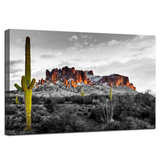 Biuteawal Superstition Mountains Sunset Wall Art Arizona Western Desert Cactus Landscape Paintings Canvas Art Print Nature Pictures for Home Wall Decoration Ready to Hang