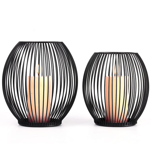 OLEEK Outdoor Candle Holder Decor Set - Black Candle Holder - Candles Holders for Table Centerpiece - Hurricane Candles Holder for Pillar Candles Cage Candle Holders Black Wire Decorative