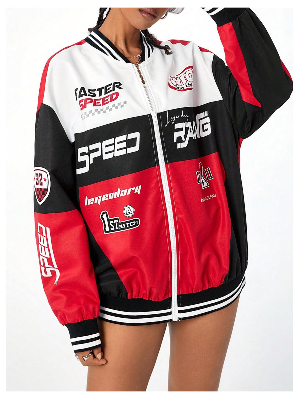 GORGLITTER Women's F1 Racing Y2k Letterman Nascar Varsity Bomber Jackets