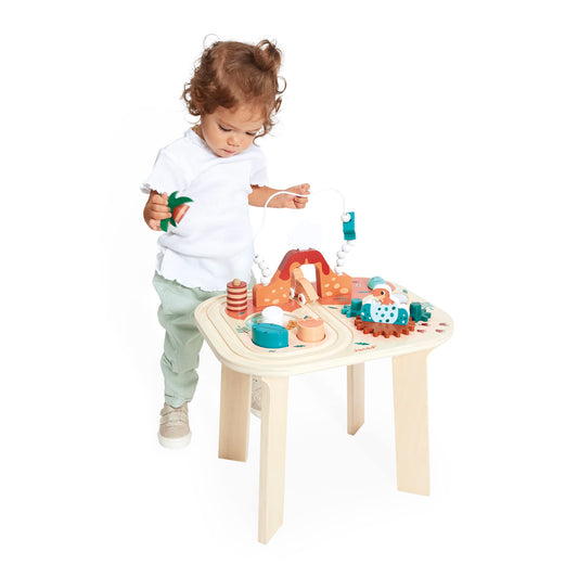 Janod - Dino Dinosaur Activity Table 15.74 x 12.59 x 20.47 - Sorting Shapes by Color - Stimulates Motor Skills - Engaging Activities for Early Learning Wooden Design