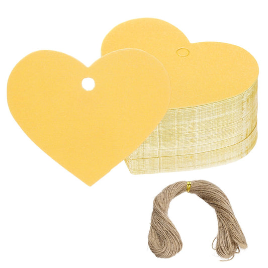 PATIKIL Gift Tags with String, 200Pcs Heart Shaped Blank Paper Tags Gift Wrapping Hang Labels with Jute Twine for Birthday Party Favors Wedding Valentine's Day DIY Crafts, Yellow