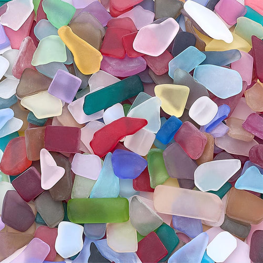 AHANDMAKER 35oz Sea Glass for Crafts Mixed Color Seaglass Pieces Nuggets Opaque Glass Craft Pieces 10-30mm Frosted Glass Cabochons for Coastal Decor DIY Art Jewelry Making