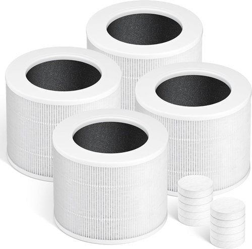 Improvedhand Core Mini Replacement Filter - 3-in-1 High-Efficiency Activated Carbon for LEVOIT Core Mini Air Purifier | 4 Filters & 10 Fragrance Sponges, White