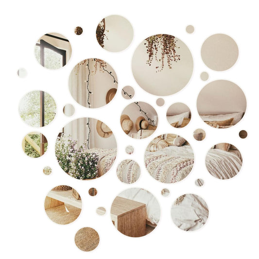 CEUQIESO 32 Pcs Acrylic Round Mirrors, Circle Mirror Tiles Self Adhesive Mirror Stickers for Wall Home Living Room Bedroom Decor, Removable Small Decorative Mirrors for Crafts, Wall Decor (Large)