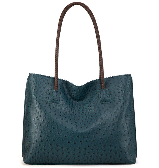 Milan Chiva Leather Tote Bag for Women with Zipper Large Ostrich Hobo Purse Shoulder Purses and Handbags Deep Blue Gift MC-1038LKB