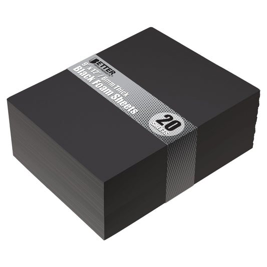 Better Office Products Black EVA Foam Sheets, 20 Pack, 6mm Extra Thick, 9 x 12 Inch, Black Color, for Arts and Crafts, 20 Sheets Bulk Pack