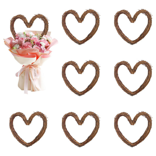 KUKLIPJIM 8 Pcs 8 Inch Heart Shaped Natural Grapevine Wreath Set, Hand-Woven Vine Branch Wreaths for DIY Crafts, Christmas Decorations, Home & Event Styling