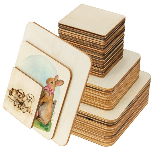 Meetory 42 Piece Unfinished Blank Wood Square,3 Different Size Wood Square Slices Cutouts for DIY Arts Craft Project, Pyrography Art, Painting Writing and Decoration(3 Sizes, 2", 3", 4")