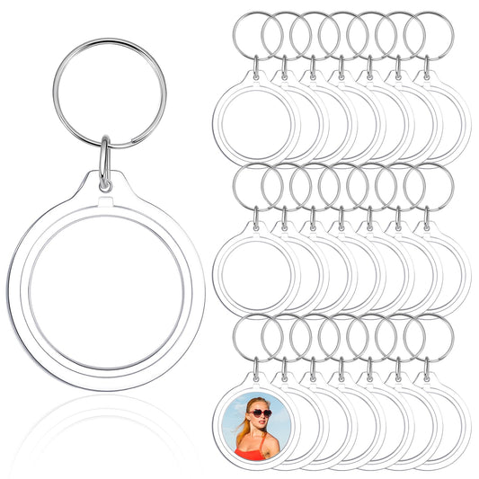 KongTiva 100 Pcs Photo Insert Keychain, Clear Acrylic Picture Keychains Round Blank Picture Frame Keyring Holder for DIY Crafts Wedding Bridal Party Favors Small Business Branding