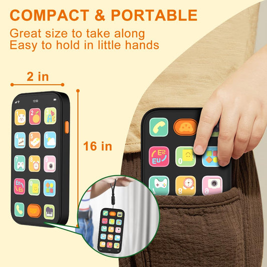 Bilingual Baby Phone Toy Phone for Toddler 1-3, Fun Early Learning Musical Baby Toys for 6-12 Months with Sounds and Light, English/Spanish, Gift for 1 Year Old Boys Girls Kids Infant, Black