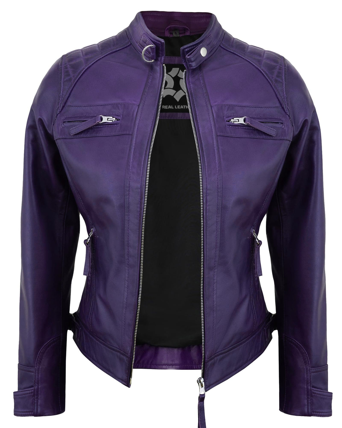 UrbanFocal Purple Leather Jacket Women - Real Lambskin Stylish Outerwear Leather Jackets For Womens | [101002905] Purple Diamond1, XL