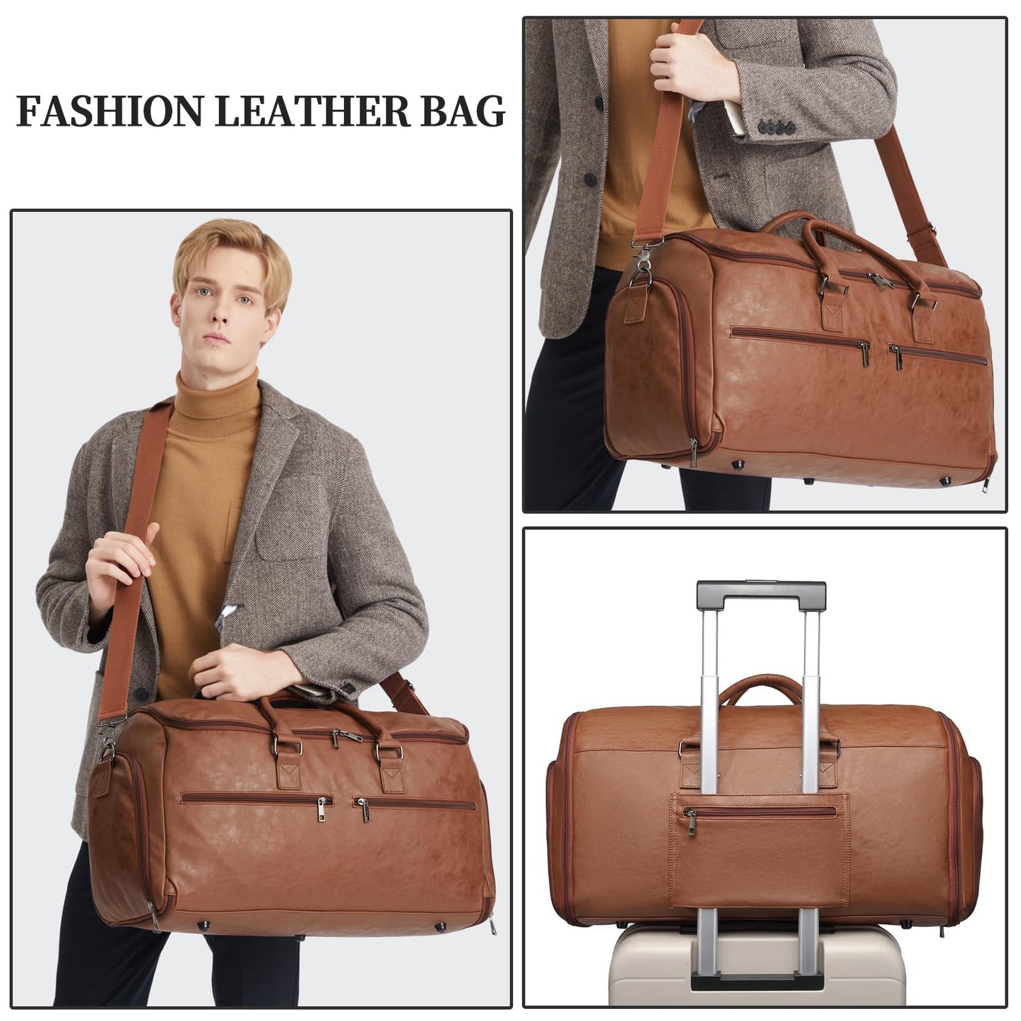 seyfocnia Garment Bag with Shoe Pouch Carry On Convertible Travel Duffel Bag for Men Women, 2 in 1 Hanging Suitcase Suit Business Travel Bag, Brown