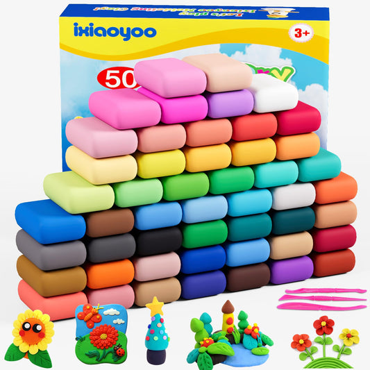 Ixiaoyoo Air Dry Clay, 50 Colors Modeling Magic Clay for Kids, Soft & Non-Sticky, Creative DIY School Arts & Crafts Kit, Home Party Favors, Toys Gifts for Age 3 4 5 6 7 8+ Years Old Boys Girls Kids