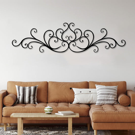 Hotuijxca Scroll Metal Wall Decor, Scroll Metal Wall Art, Rustic Iron Wall Decor for Living Room, Bedroom, Office(Black,35" x 9" / 90 x 23 cm)