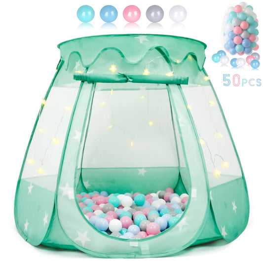 Baby Ball Pit for Toddler with 50 Balls, Pop Up Tent Kids with Star Lights for 1 2 3 Year Old Birthday Gift, 12-18 Months Baby Girl Toys with Carrying Bag, Indoor&Outdoor Play Tent for Kids(Green)