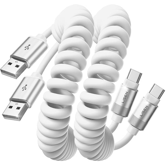 2 Pack 17/16/15, S25/S24/S23 A15/A14, 9/8, 4FT LISEN Coiled USB C Cable, for Android Auto & CarPlay Cable, Short USB A