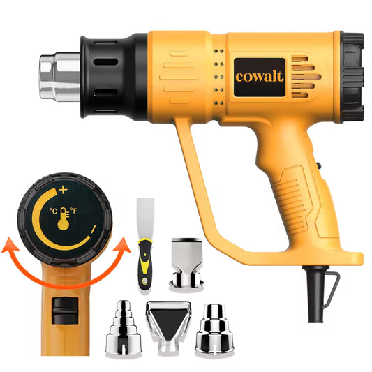 COWALT Heat Gun, 1800W Hot Air Gun with Adjustable Temperature 122-1200°F, Dual Speed Settings for Vinyl Wrap, Epoxy Resin, Crafts, Shrink Tubing - 4 Nozzles & Scraper Included