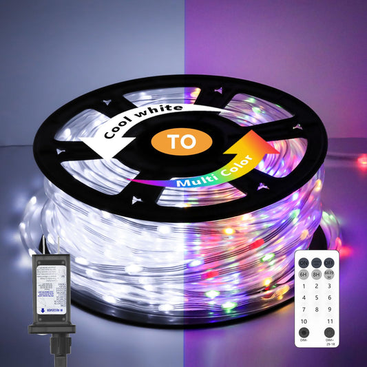 Soiarllt 100FT 720 LED Waterproof Rope Lights with Remote, 8 Modes and 4 Brightness Tube Lights for Christmas, Bedroom, Patio, Outside, Garden, Indoor Outdoor Decoration (White and Multicolor Change)