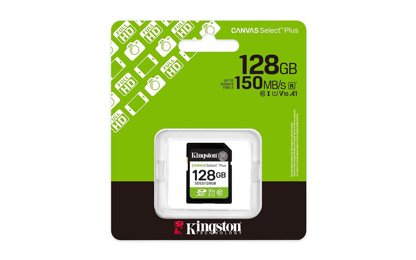Kingston 128GB 150MB/s 10, U1, V10 SDS3/128GB Canvas Select Plus SD Card | Up to | Class UHS-I, |