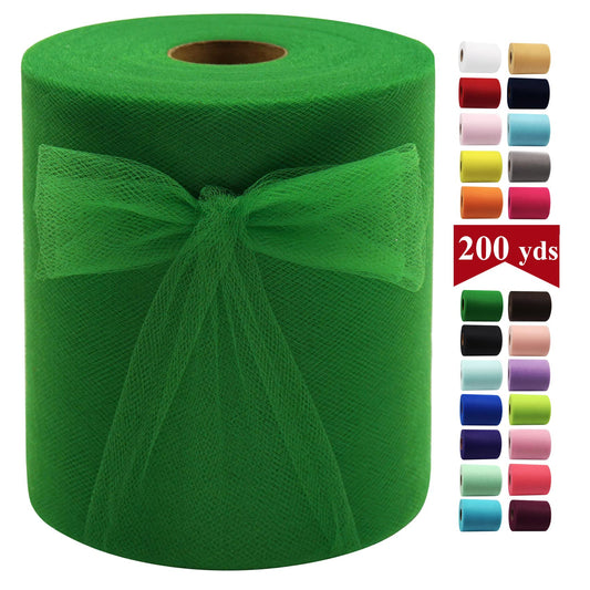 Emerald Green Tulle Fabric Rolls 6 Inch by 200 Yards (600 feet) Fabric Spool Tulle Ribbon for DIY Green Tutu Christmas Gift Wrapping Baby Shower Birthday Party Wedding Decorations Craft Supplies